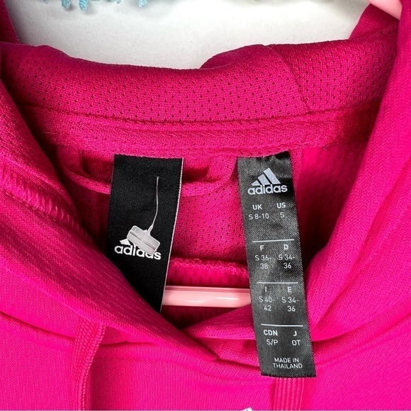 Adidas Bright Hot Pink Pullover Hooded Logo Fleece Lined Sweatshirt Size Small - Picture 8 of 16